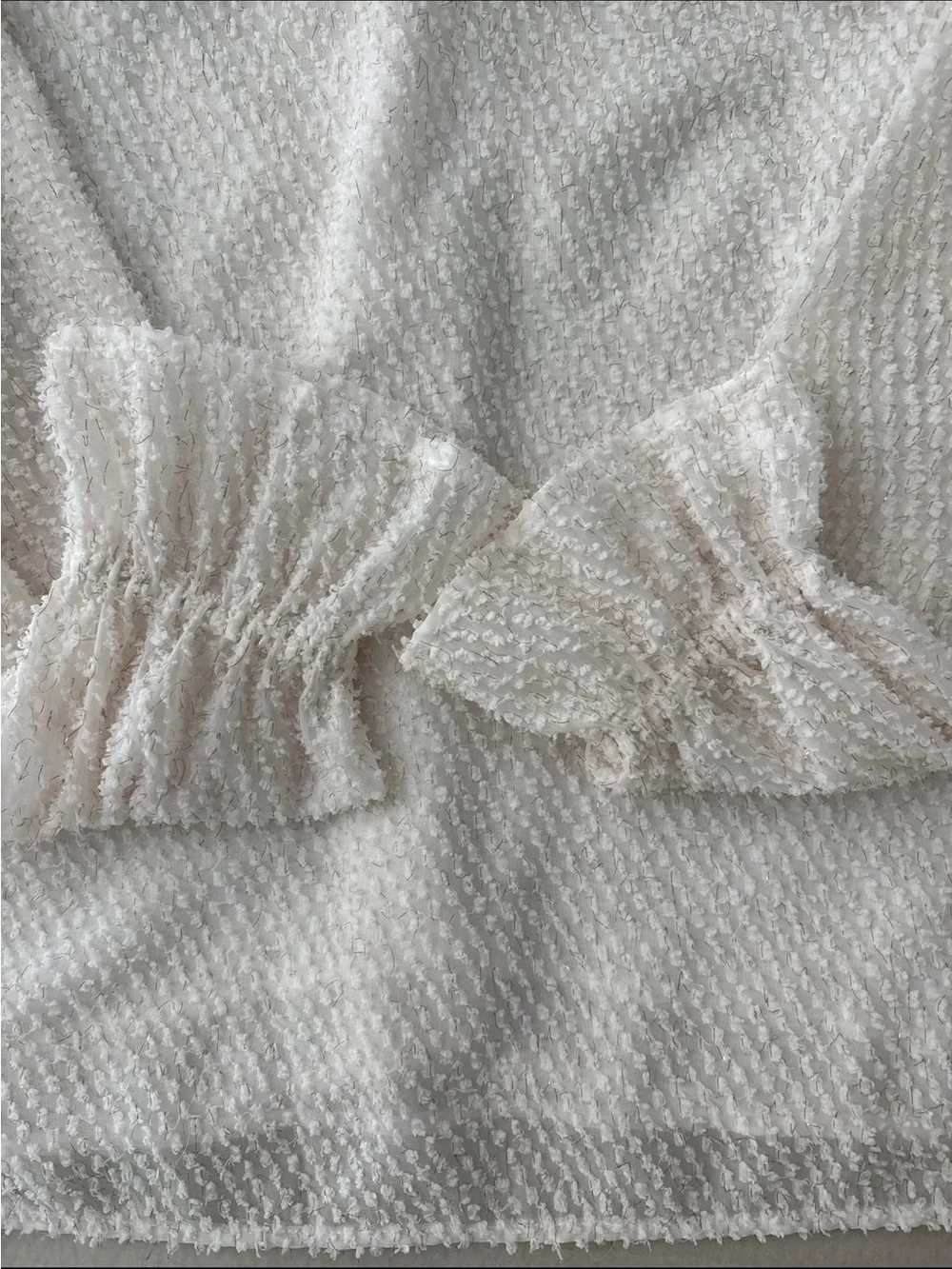 LOFT Ivory Ruffle-Trim Metallic Knit Blouse